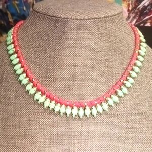 Turquoise Acrylic Faceted Marquise Necklace w/ Pink Ribbon - Pre-loved (17")